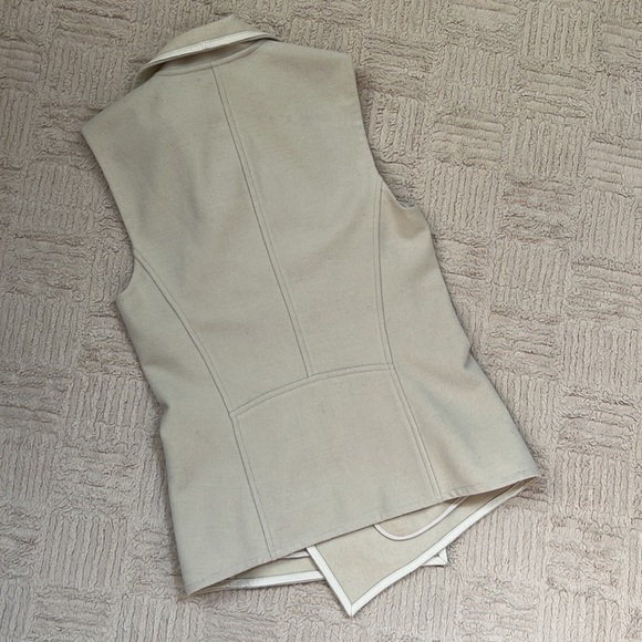 Vince Cream wool blend drape neck leather trim open Vest Size XS - Picture 11 of 16